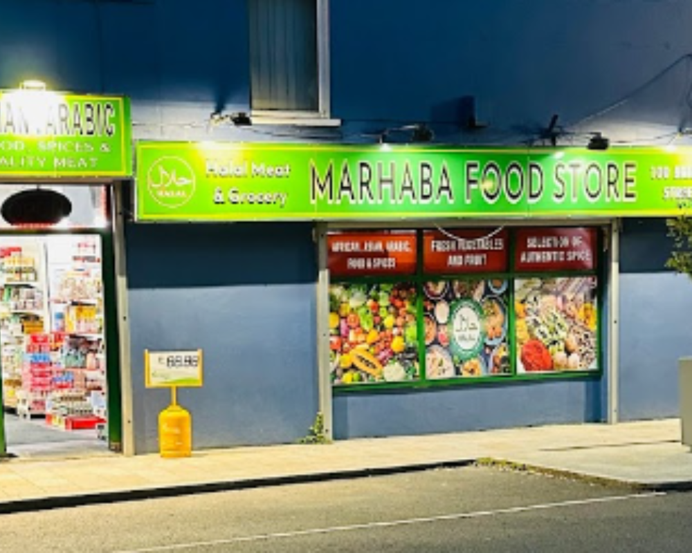 Logo of Marhaba Food Store, proud sponsor of [Team Name], symbolizing a strong partnership in sports and community